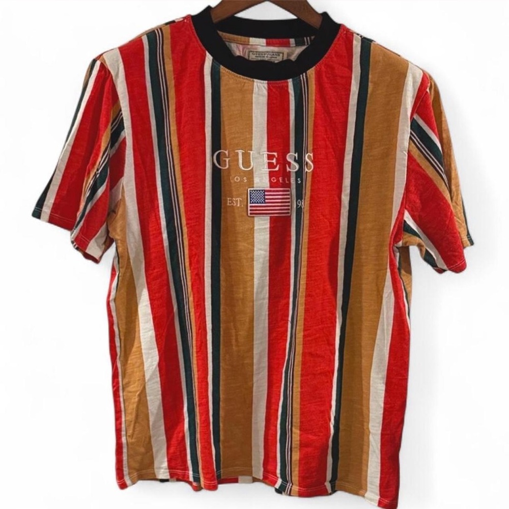 GUESS Vintage 90s-Style Multicolor Striped T-Shirt Size Men’s Medium - Picture 4 of 5